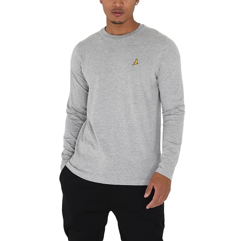 Brave Soul men's grey long sleeve t-shirt front view with embroidered logo