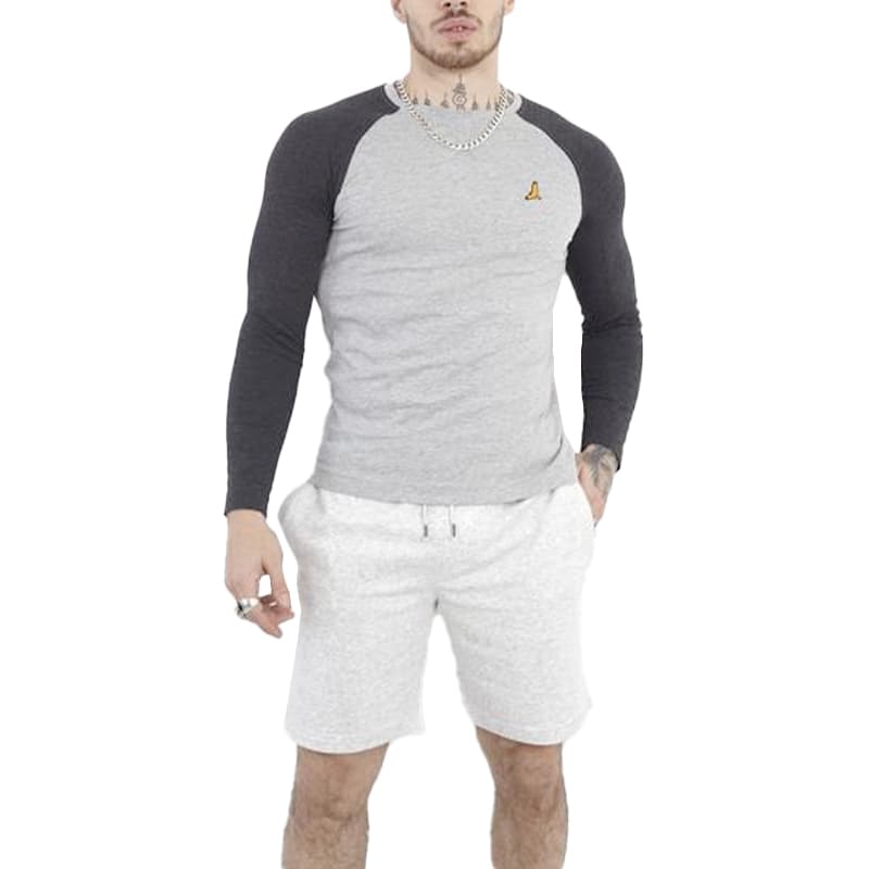 Brave Soul grey long sleeve T-shirt with embroidered logo, front view