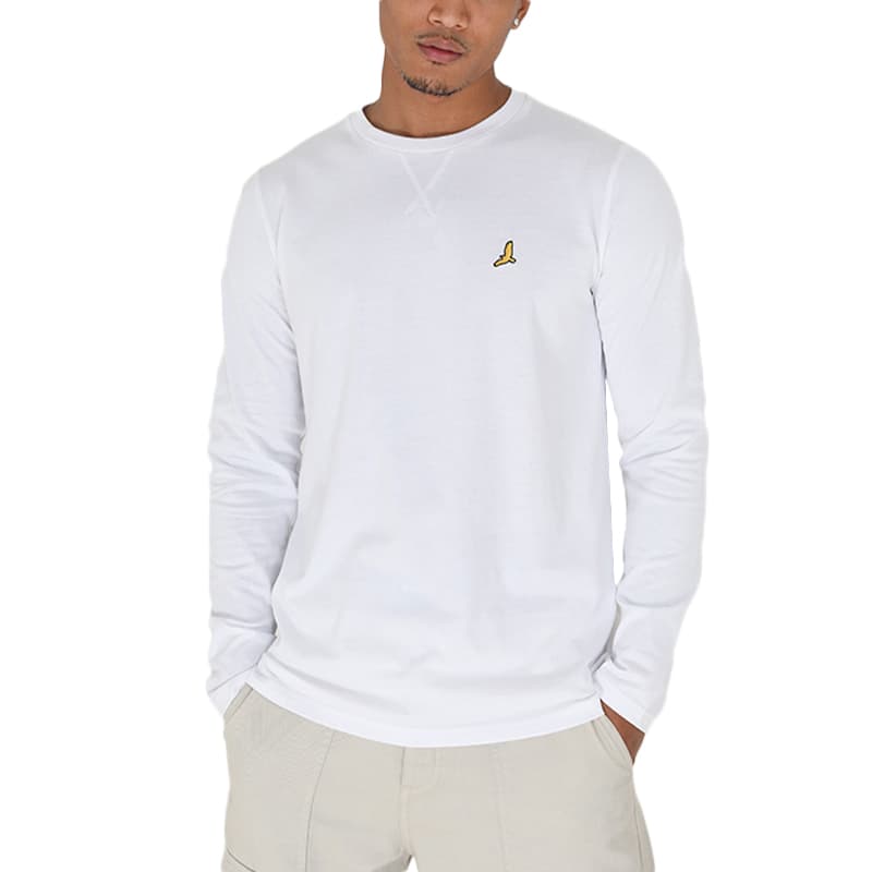 Brave Soul men's white long sleeve t-shirt with embroidered logo, front view