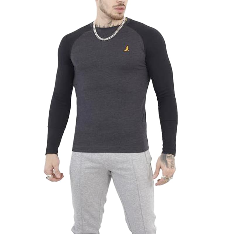Brave Soul charcoal long sleeve t-shirt front view with embroidered logo
