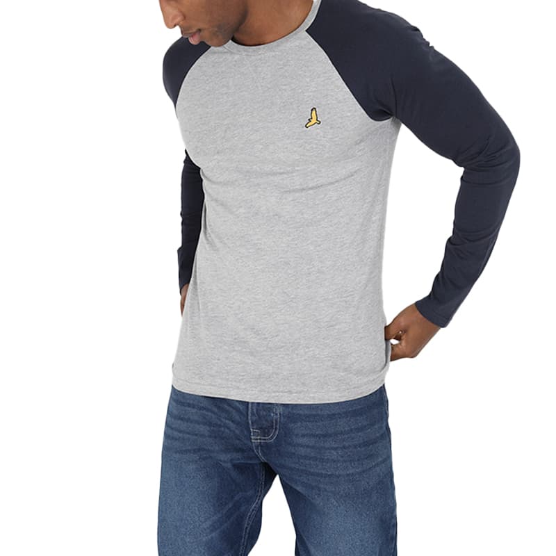 Brave Soul men's long sleeve t-shirt in grey, front view with embroidered logo