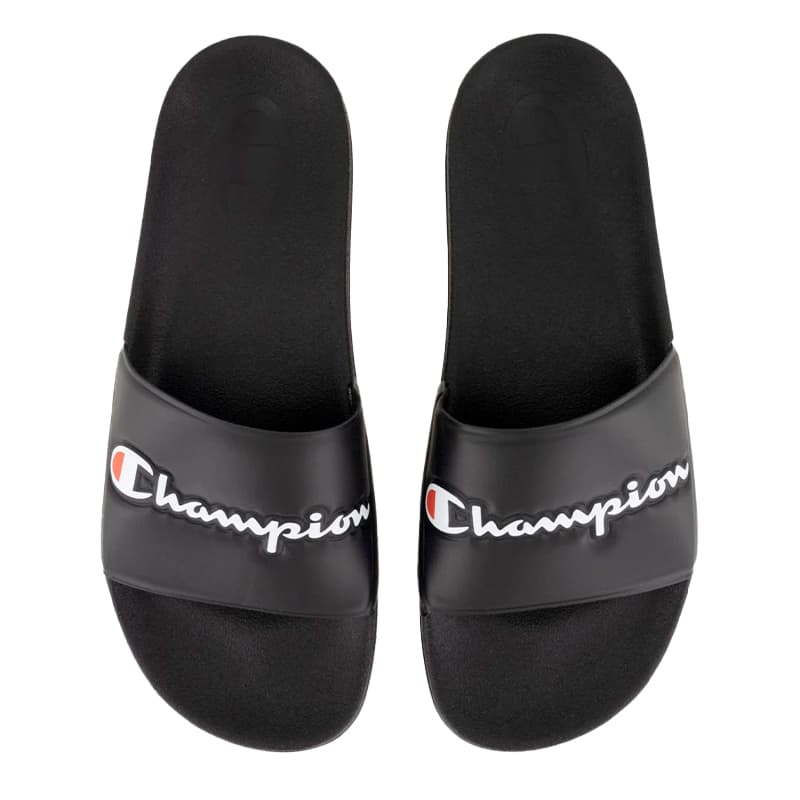 Champion Slide VARSITY black mens designer sandals front view