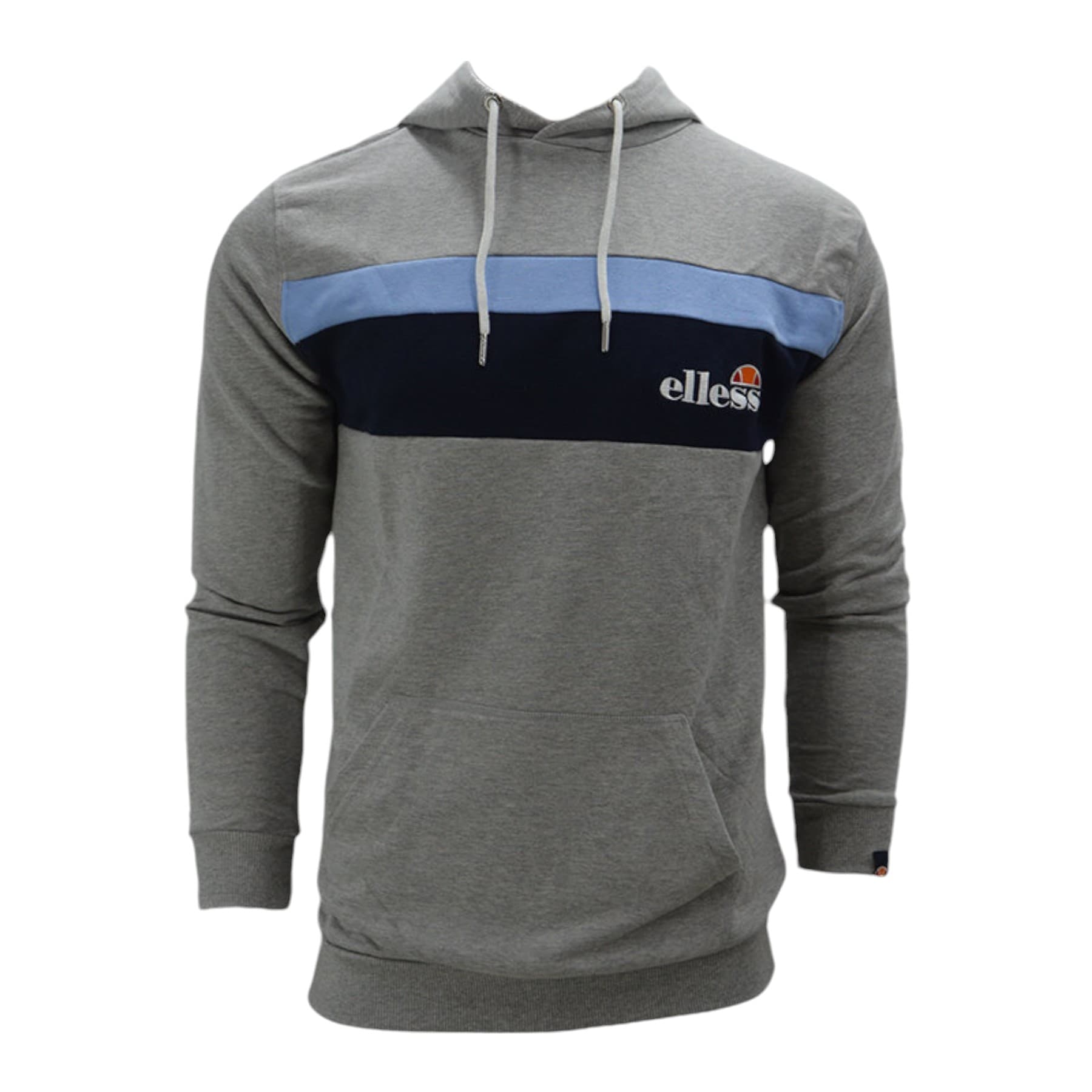 Ellesse men's blue and grey multi regular fit pullover hoodie, front view