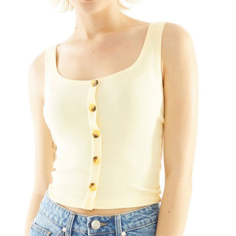 Brave Soul ADORA yellow viscose vest top front view, slim fit design
