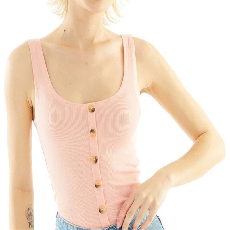 Brave Soul ADORA peach viscose vest top front view, slim fit scoop neckline