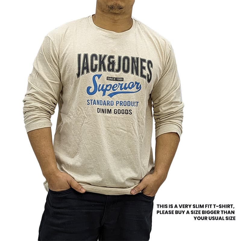 Jack & Jones beige long sleeve t-shirt front view