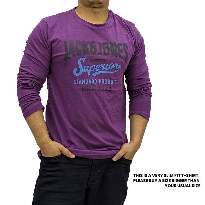 Jack & Jones men's long sleeve t-shirt in purple, front view, slim fit