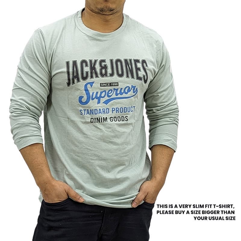 Jack & Jones men's long sleeve t-shirt in pastel green, front view