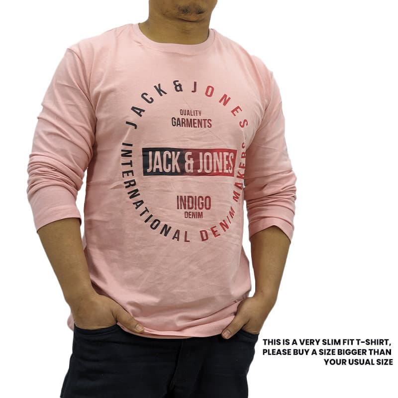 Jack & Jones pink long sleeve t-shirt mens front view