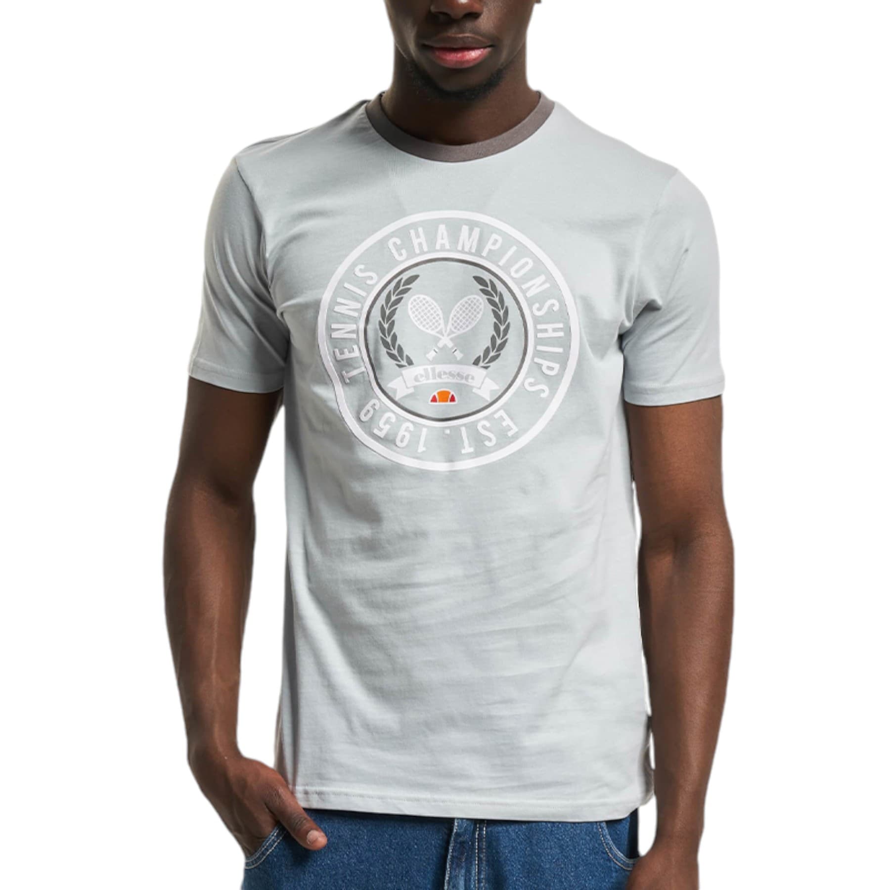 Ellesse SEGNA light grey men's t-shirt front view with tennis print