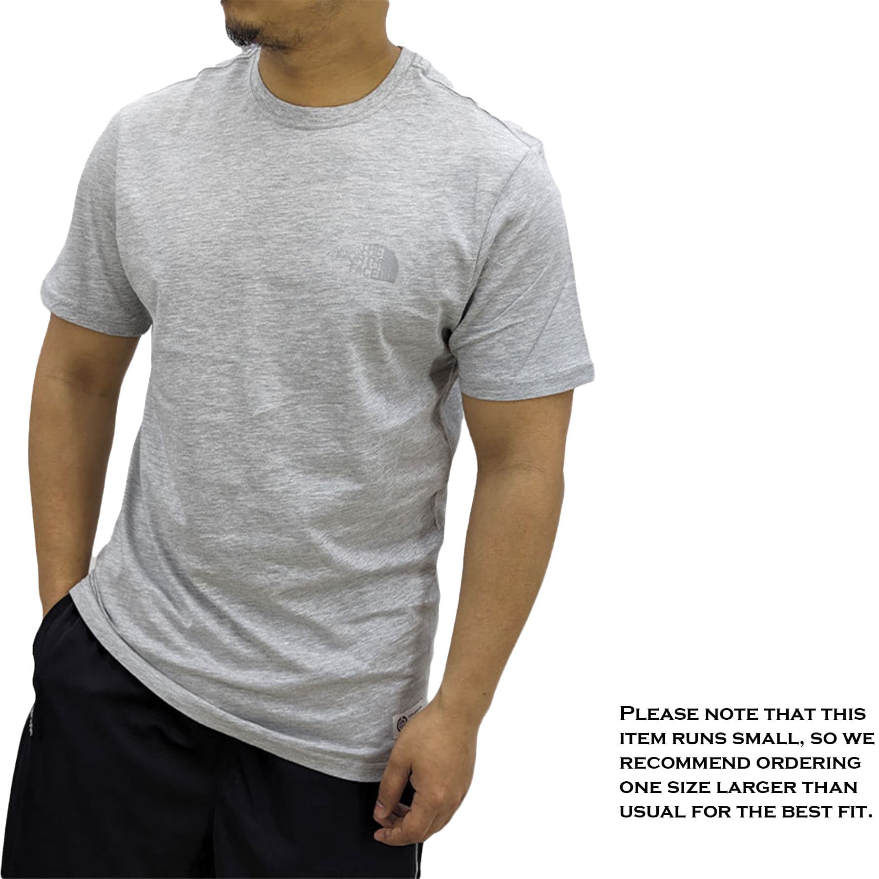 The North Face grey graphic T-shirt with small TNF logo on chest, front view