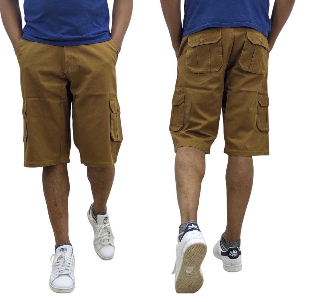 Bottom Up brown men's cargo shorts front view with 6 pockets