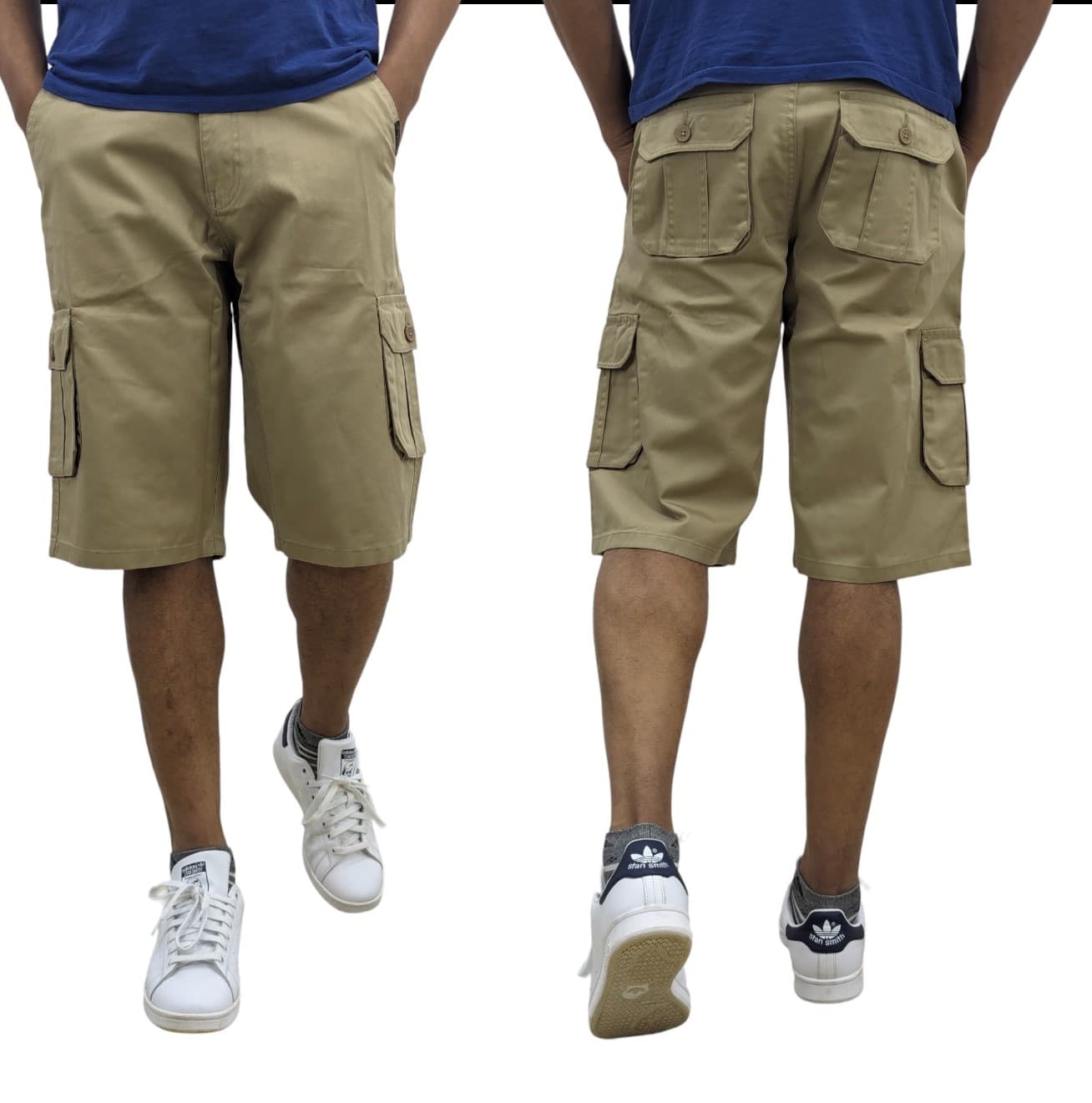 Bottom Up beige men's cargo shorts front view, relaxed fit