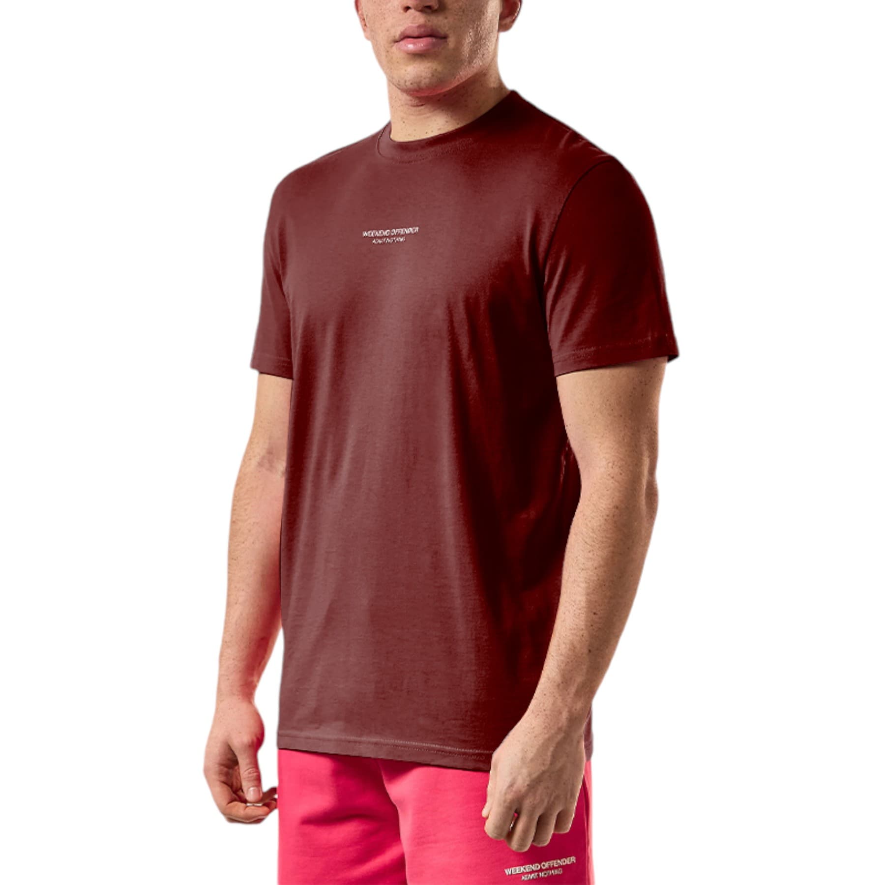 Weekend Offender Millergrove maroon cotton t-shirt front view