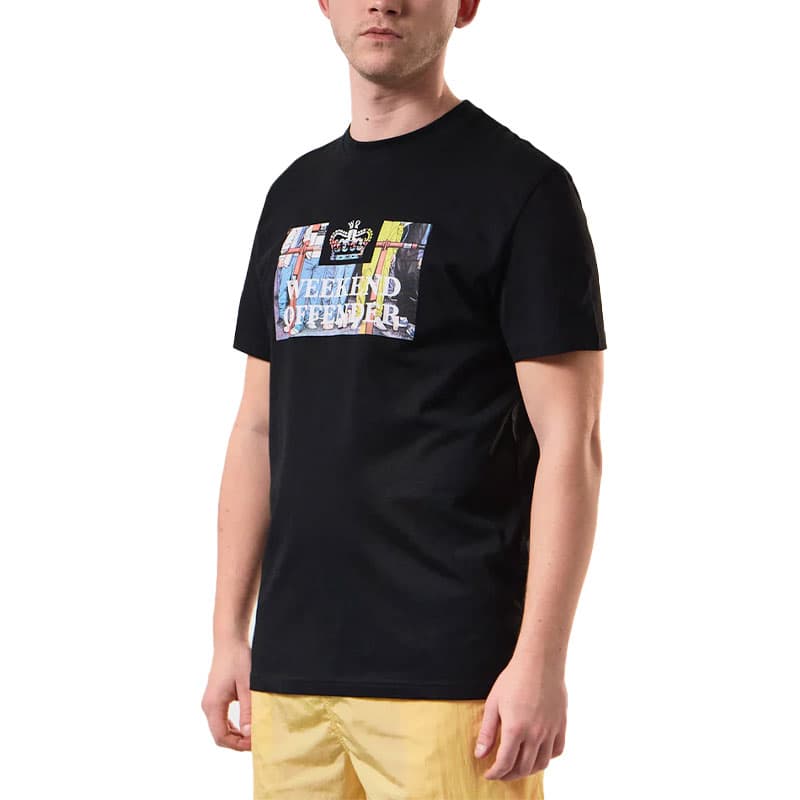 Weekend Offender Bissel black crew neck t-shirt, front view