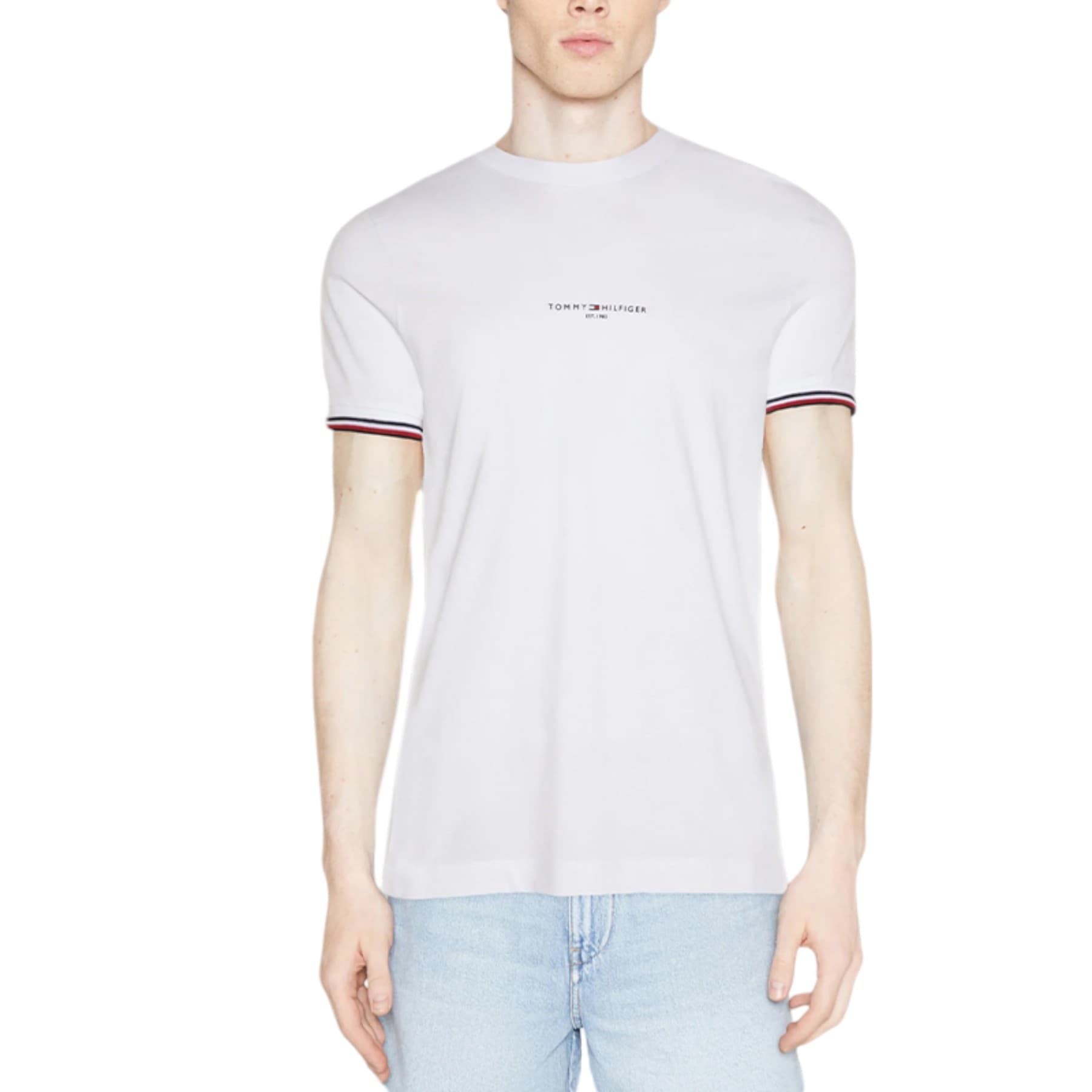 Tommy Hilfiger white men's t-shirt front view with signature chest logo