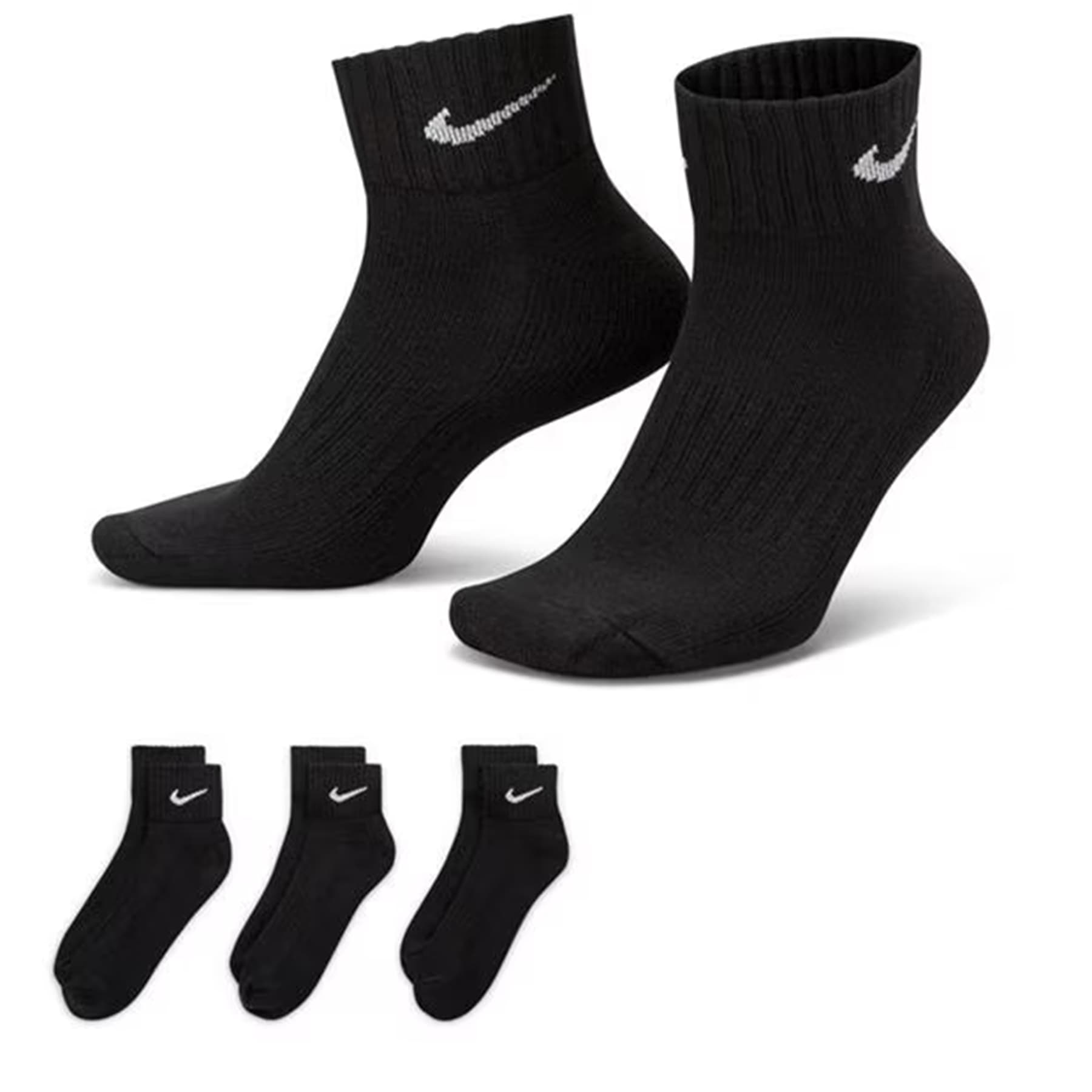 Nike SX7667 men's black ankle socks 3-pack front view