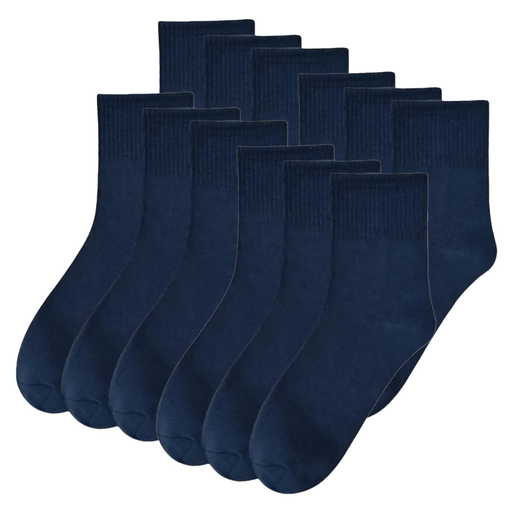 Bottom Up men's navy ankle socks front view, 12-pack display
