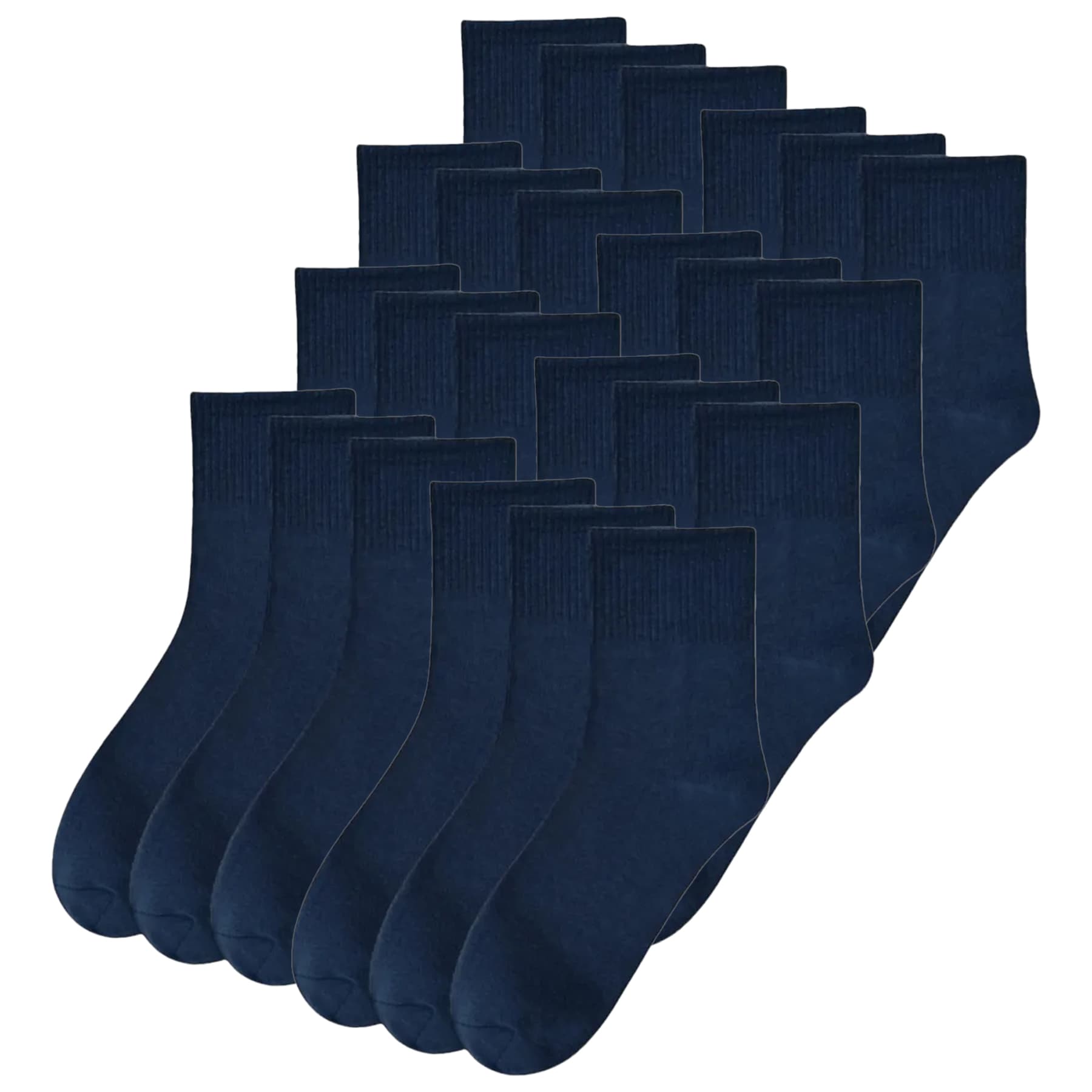 Bottom Up navy men's ankle socks front view, 24-pack low-cut cotton blend