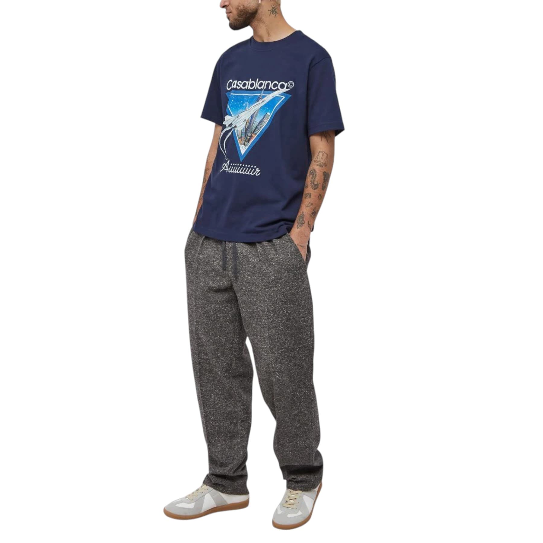 Casablanca AIR navy men's T-shirt with aeroplane print, front view