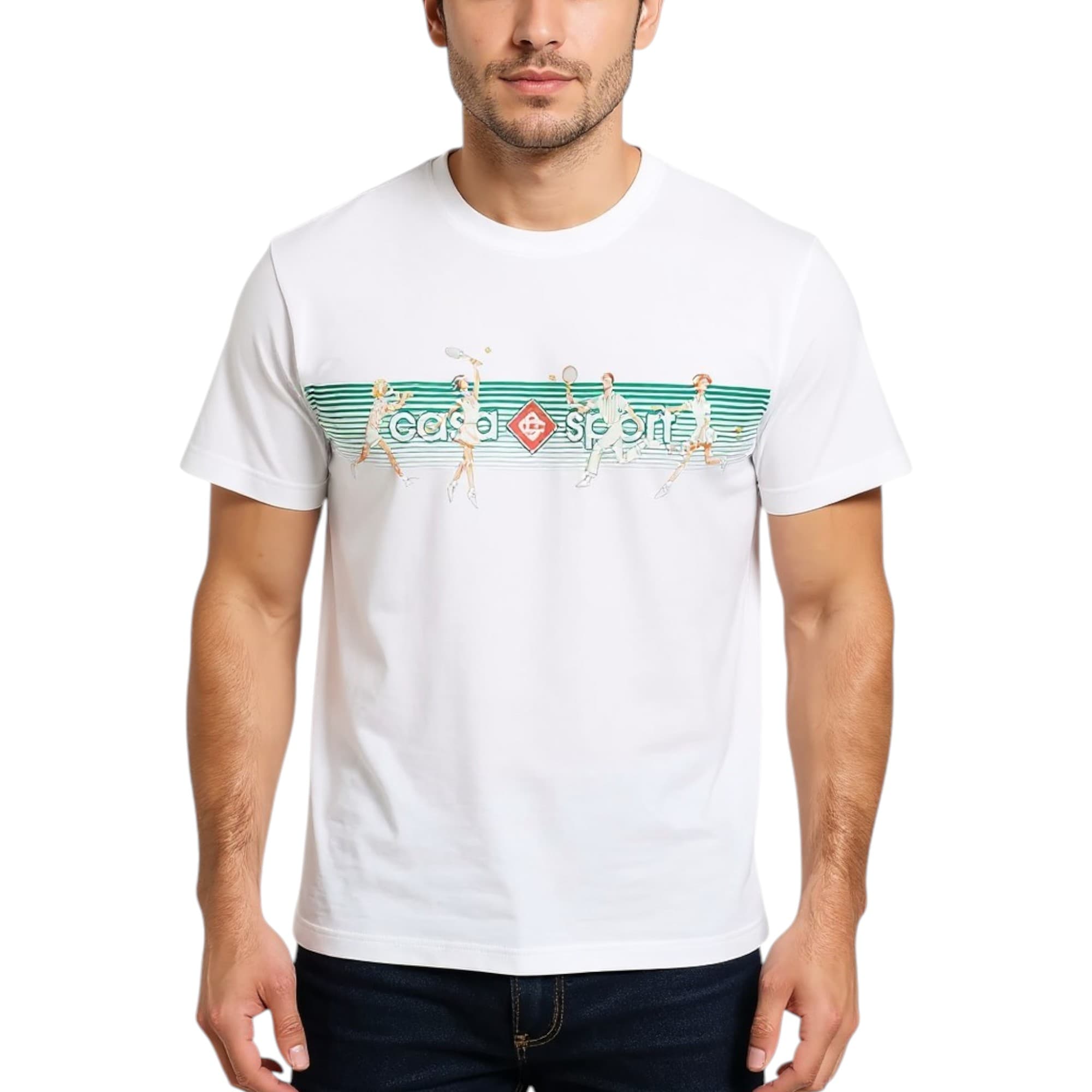 Casablanca white cotton t-shirt with Casa Sport logo print, front view