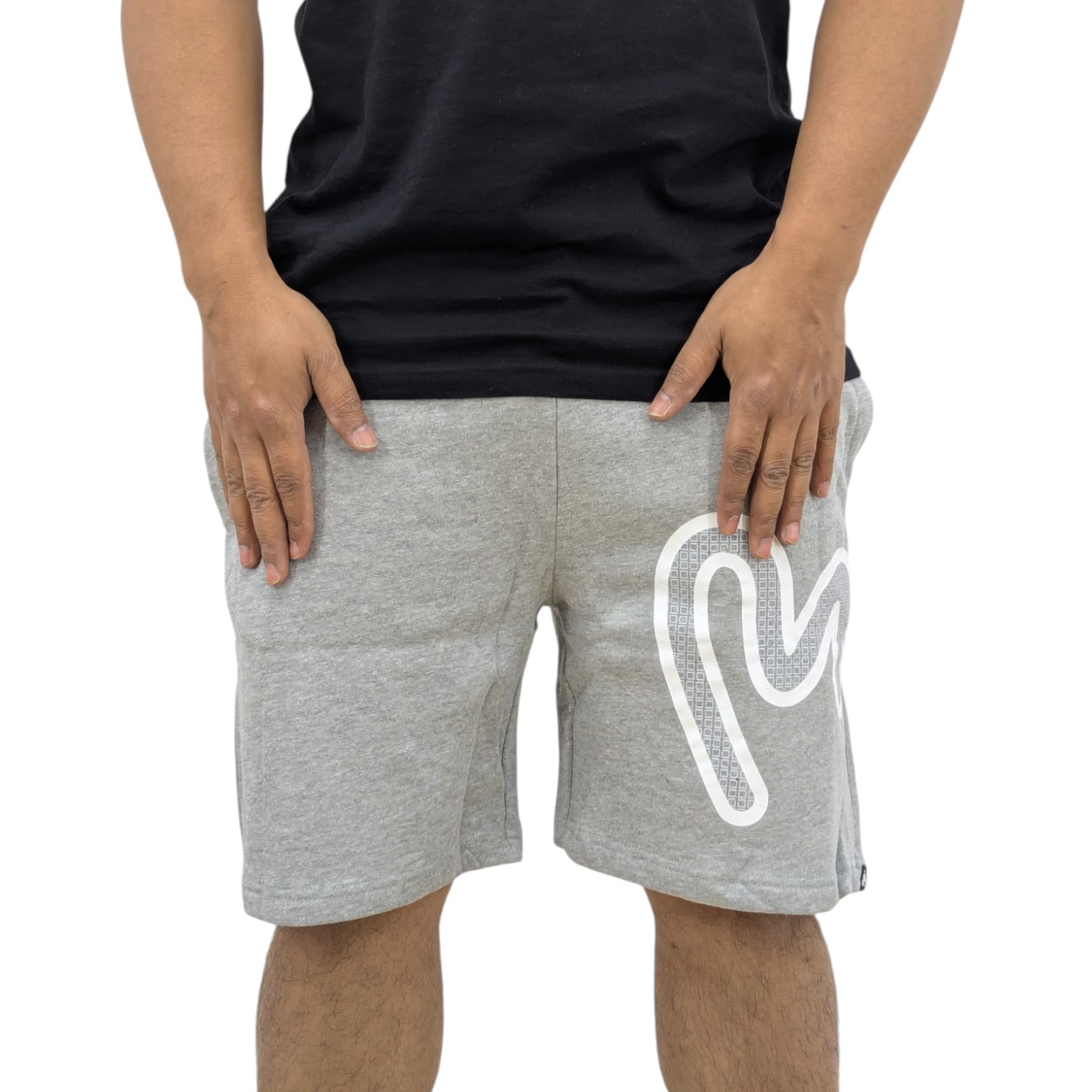 Money Clothing grey Sig Star shorts front view with signature print