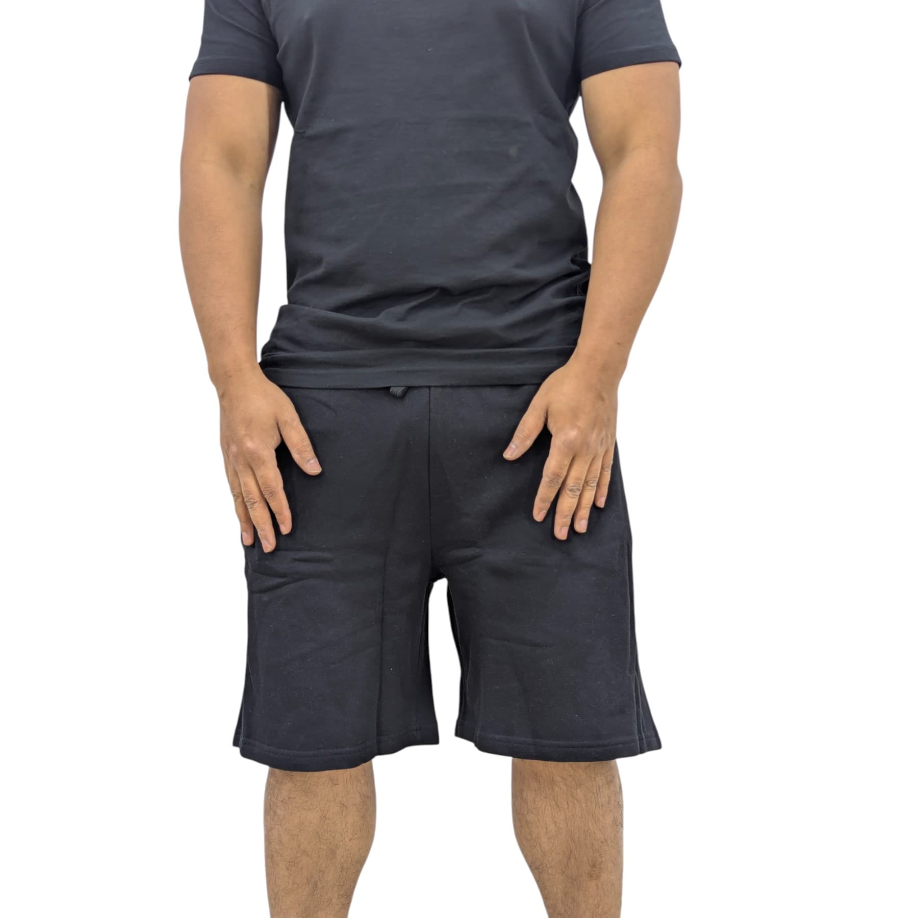 Money Clothing mens black cotton shorts front view