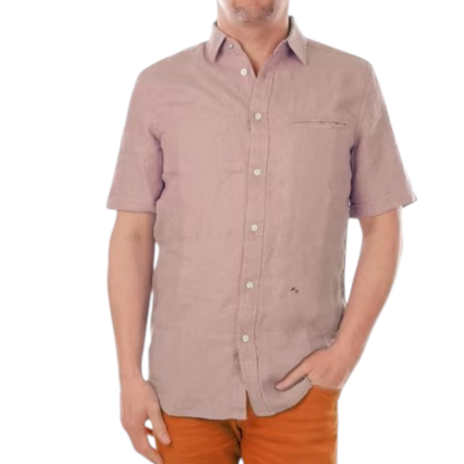 Diesel R-Ekimo pink linen short-sleeved shirt front view