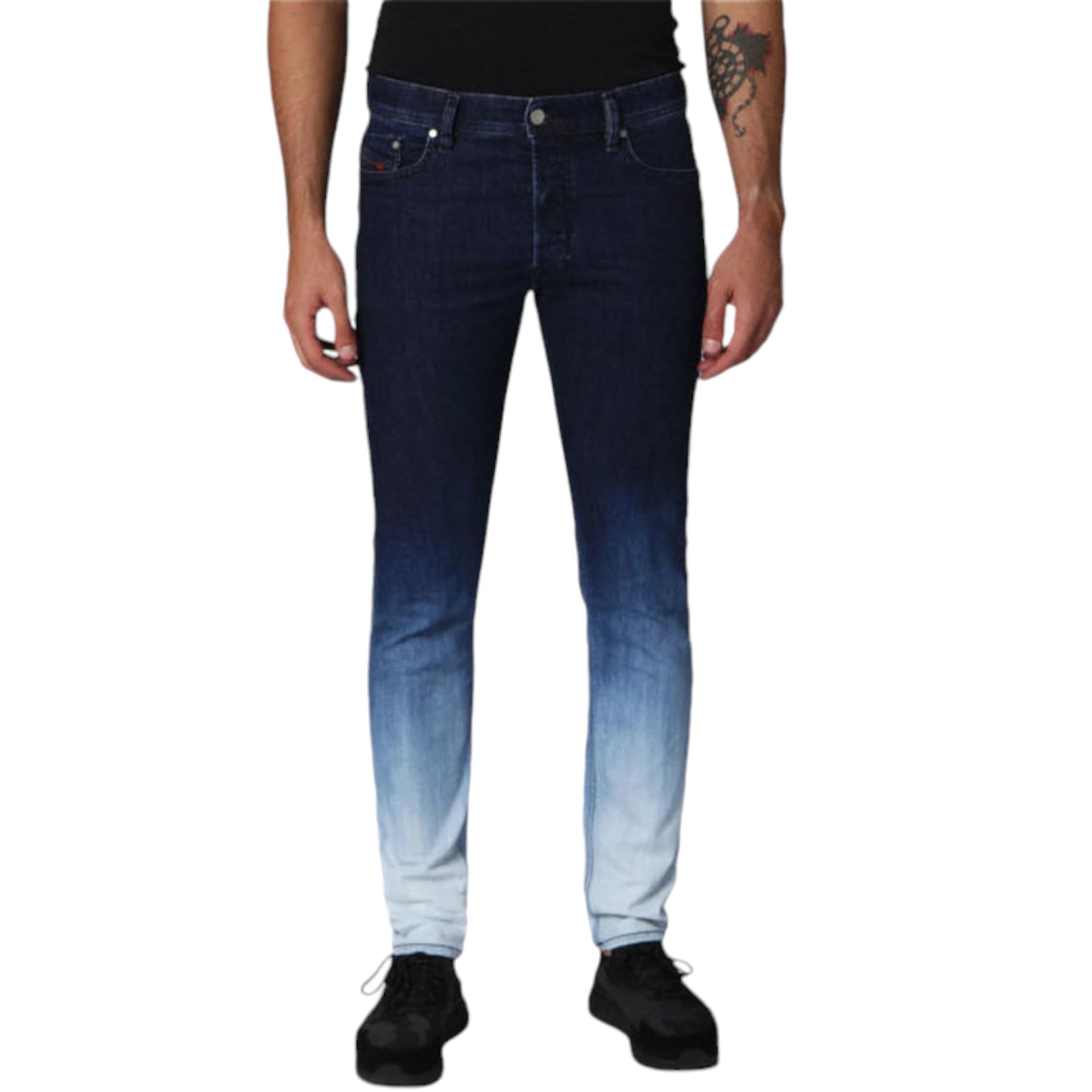 Diesel TEPPHAR 084MM mens denim jeans in blue and white, front view