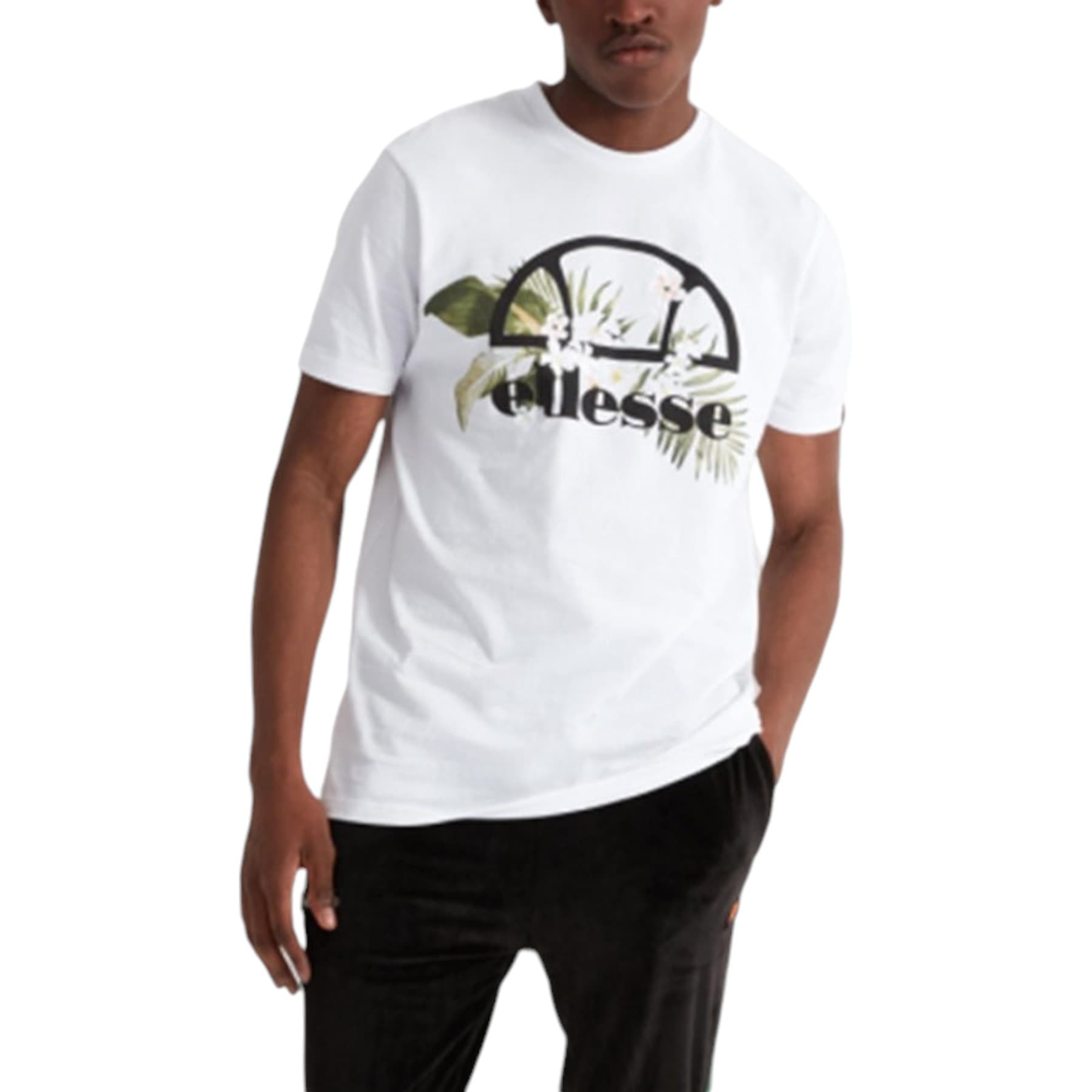 Ellesse Forli men's t-shirt front view with floral motif and monotone logo
