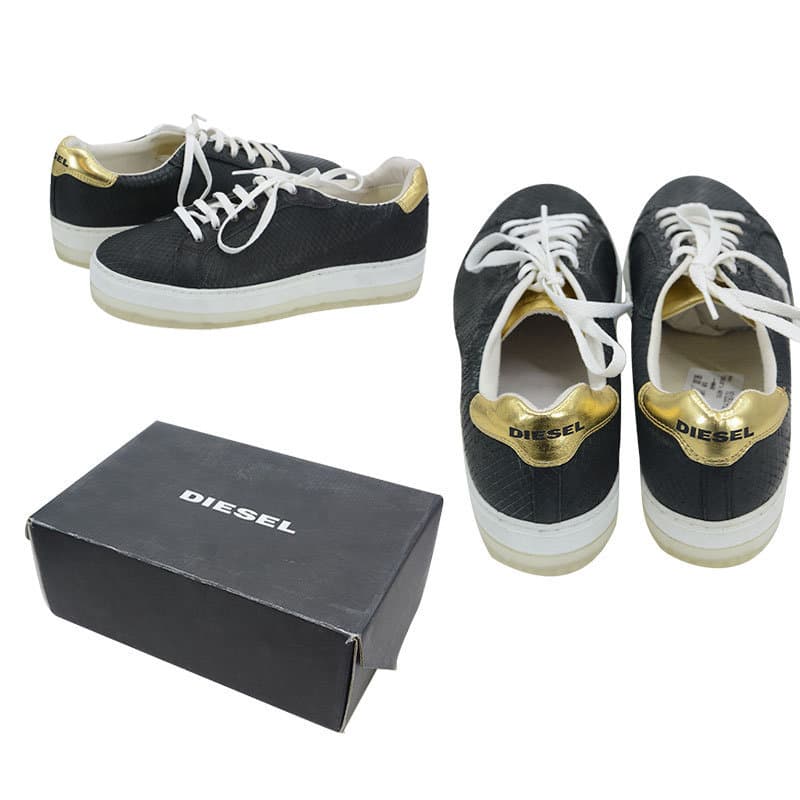 Diesel Lenglas S Andyes black leather women's trainers front view