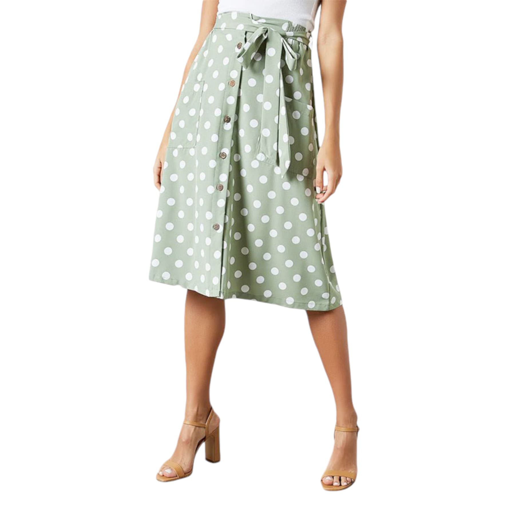 Brave Soul MORA light green womens midi skirt front view