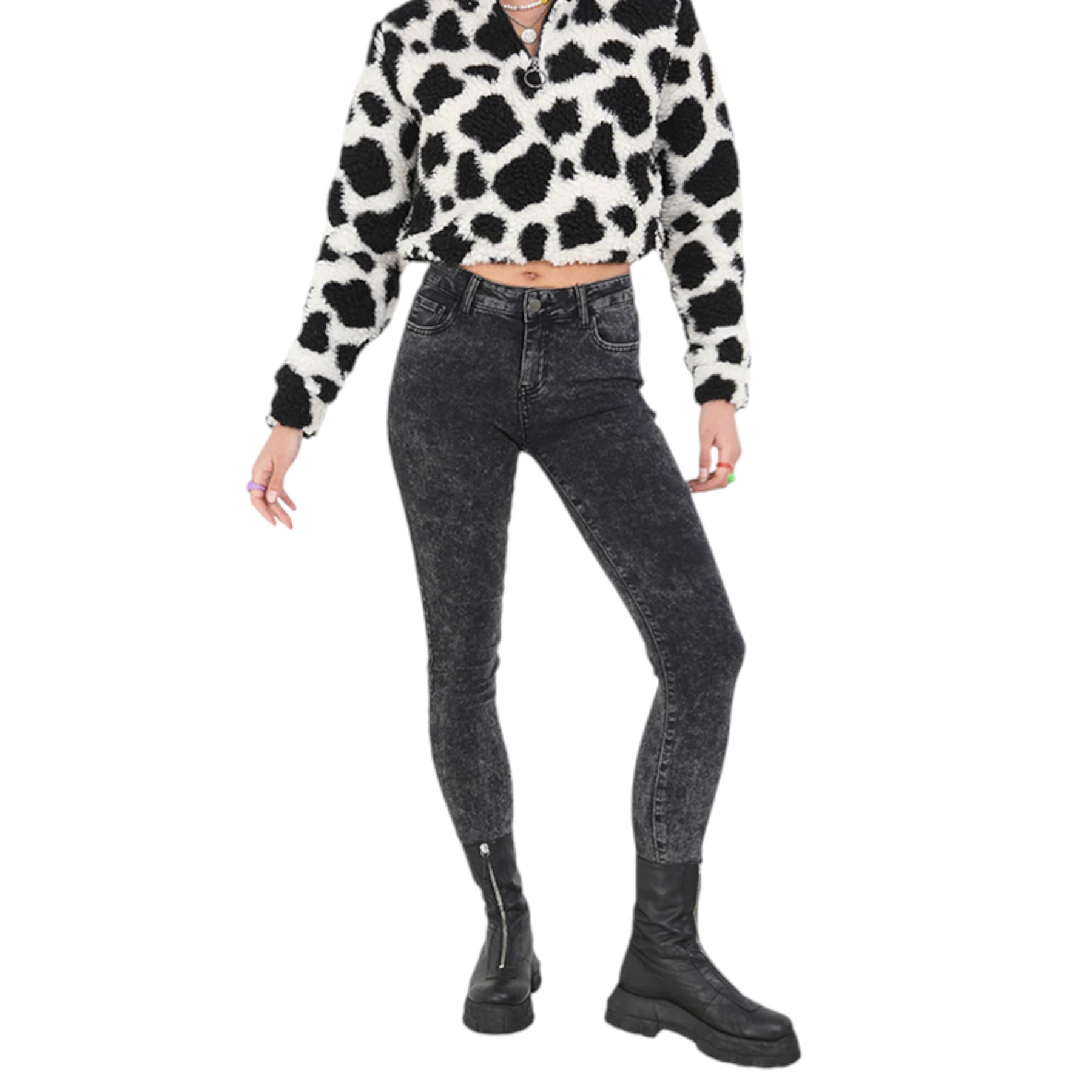 Brave Soul MARBLE white denim jeans front view, high-waist slim fit