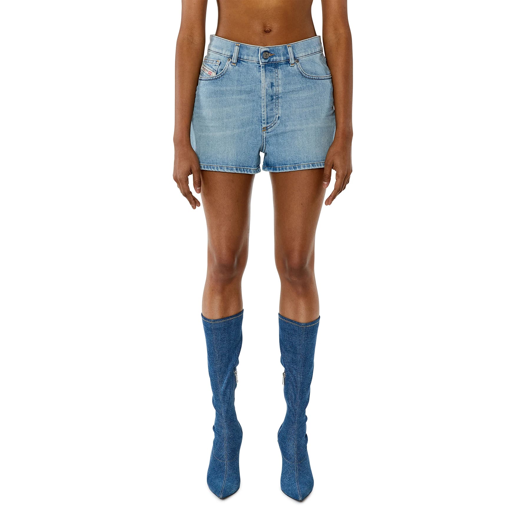 Diesel D-Ger light blue women's denim shorts front view with relaxed fit
