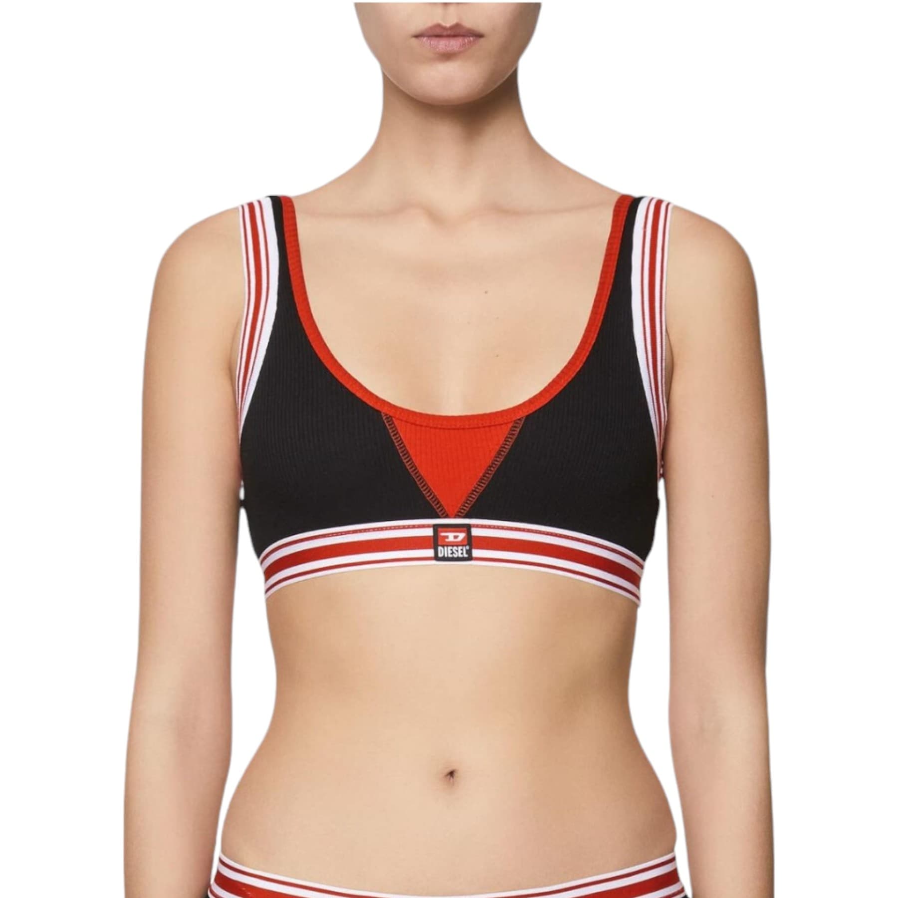 Diesel UFSB-BRASS-C black women's sports bra front view