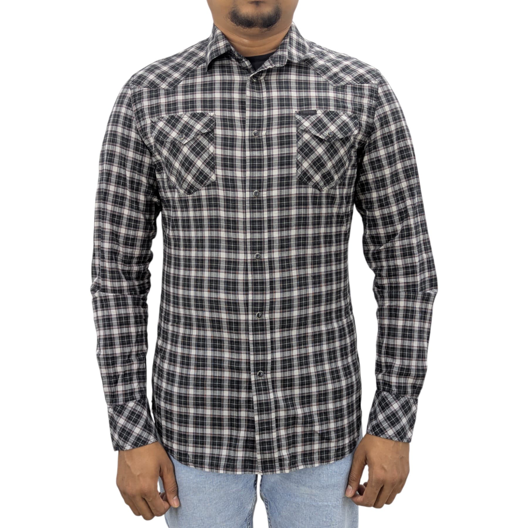 Diesel S-Zule Camicia black checkered cotton shirt front view