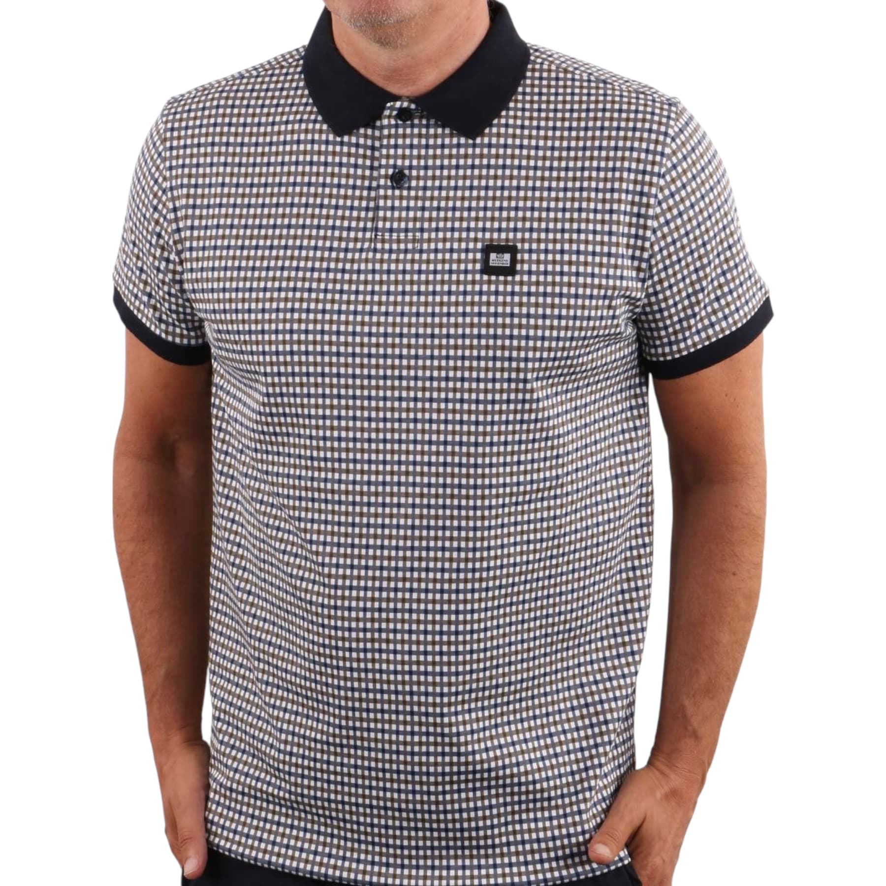 Weekend Offender Felder check polo shirt front view with all-over check pattern