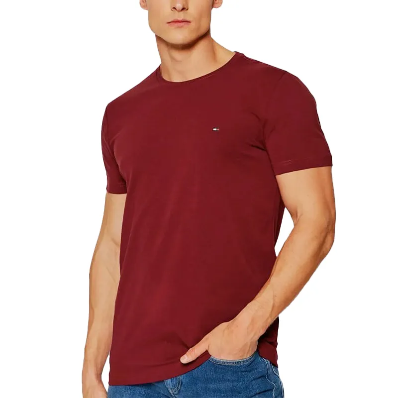 Tommy Hilfiger Mens T shirt Crew Neck Short Sleeve Summer Burgundy Top Brand Outlet UK