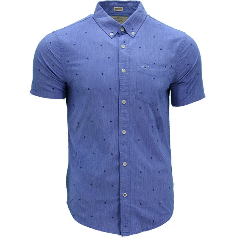 Hollister Mens Floral Shirt Summer Short Sleeve Blue - Top Brand Outlet UK