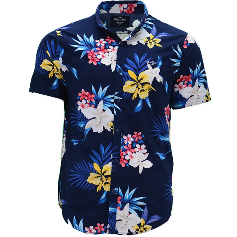 Hollister Mens Floral Shirt Summer Navy And Yellow Floral - Top Brand  Outlet UK