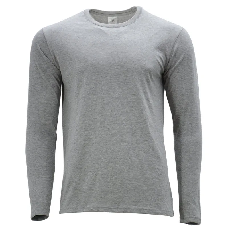 Mens T Shirts Long Sleeve Crew Neck Casual Cotton Tees Grey Top Brand Outlet UK