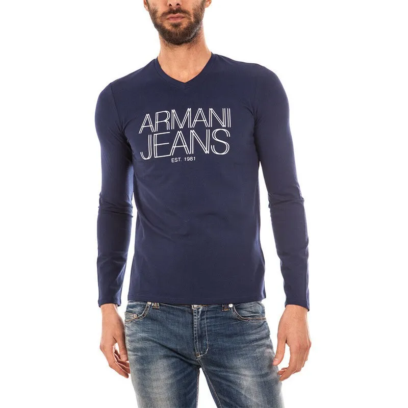 I modsætning til Mor Slovenien Armani Jeans 6x6t11 6j0az Mens T-shirts V-neck Long Sleeve Blue - Top Brand  Outlet UK