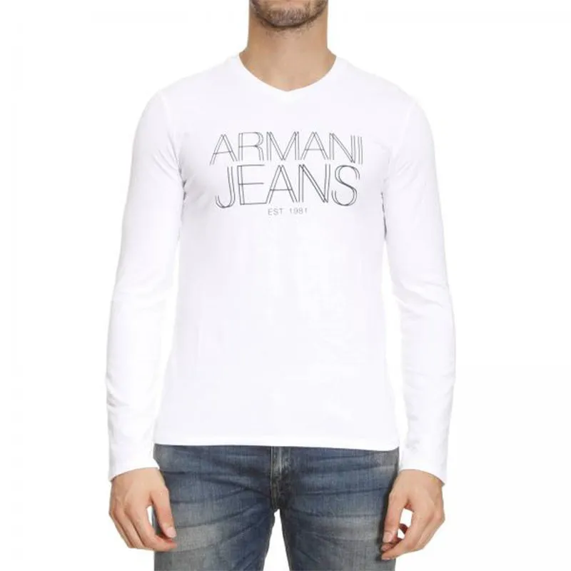 Armani Jeans 6x6t11 6j0az Mens T-shirt V-neck Sleeve White Top Brand Outlet UK