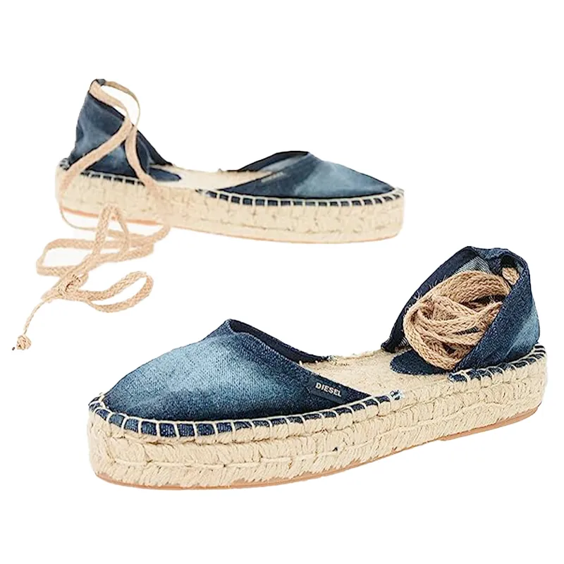 Diesel Espadrillas Rags Womens Sandals Denim Slip On Dark Blue Top Brand Outlet UK