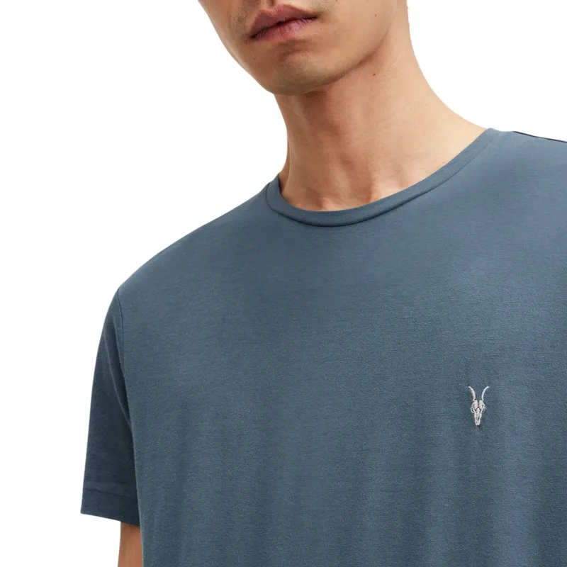 all saints mens t shirts tonic short sleeve rumskull plain casual teal blue1