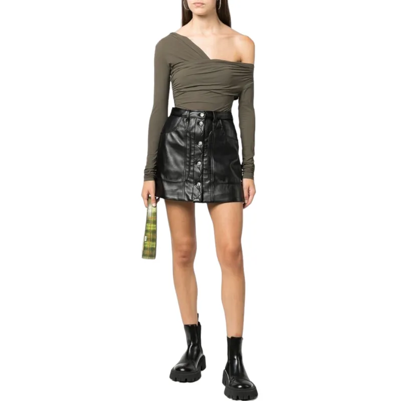 diesel womens mini skirt o-ambra faux leather black ladies skirt0