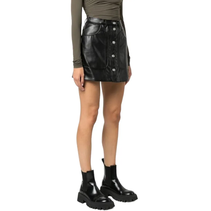 diesel womens mini skirt o-ambra faux leather black ladies skirt1
