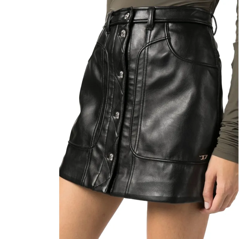 diesel womens mini skirt o-ambra faux leather black ladies skirt3