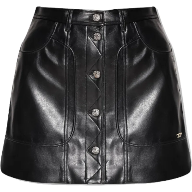 diesel womens mini skirt o-ambra faux leather black ladies skirt6