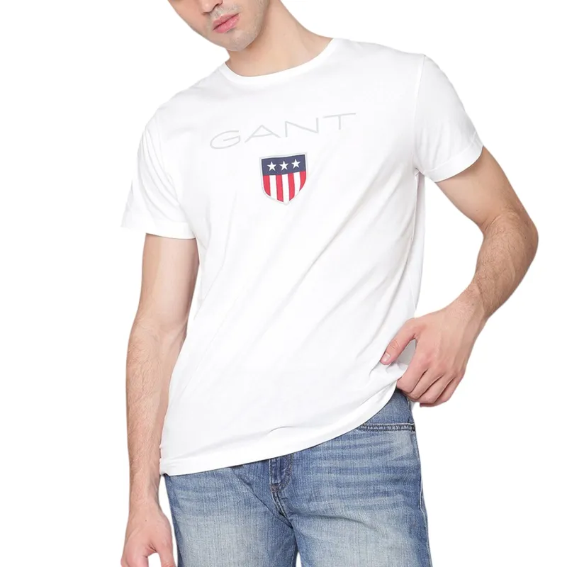 gant mens t shirt original shield crew neck pullover summer white te3